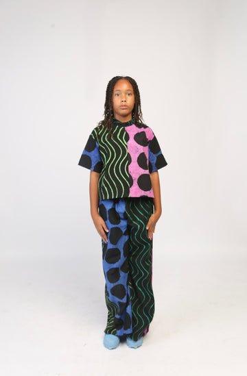 Dye Lab Kids Dark Multicolour Shirt & Wide Leg Pants